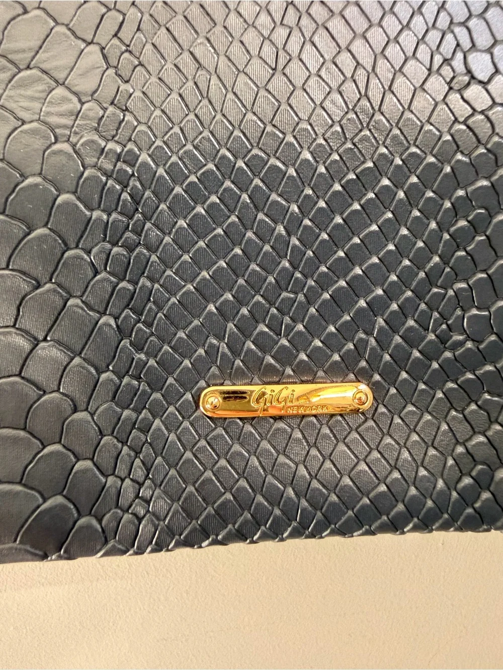 GiGi New York Stella Fold-Over Clutch/Crossbody in Navy Embossed Python Leather